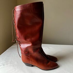 Vintage Sudini Italian Leather Boots Women’s 6 Cognac Brown Knee High Lace Up